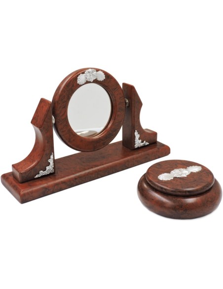Set Specchio e Scatola in Radica di Noce e Argento 925