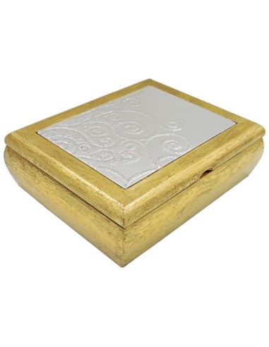 Desiree Gold Wooden Jewelry Box with 925 Sterling Silver Cover