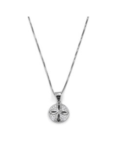Collana con Ciondolo Tondo con Fiore in Argento 925 e...