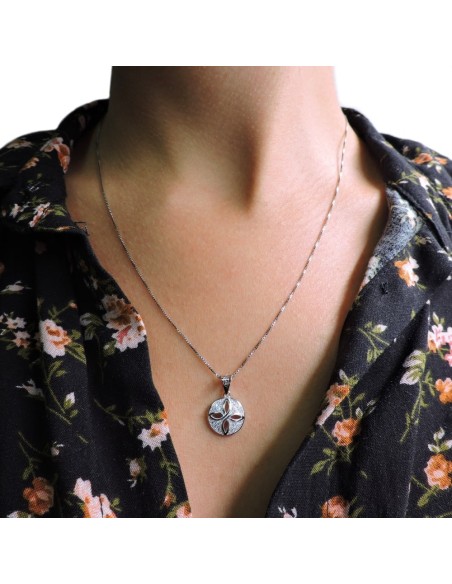 Sterling Silver Necklace with Flower Medal 