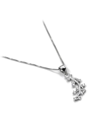 Collana con Ciondolo Foglia in Argento 925 e Zirconi Bianchi