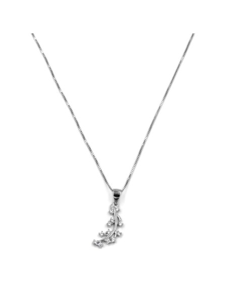 Sterling Silver Leaf Necklace with White Zircons