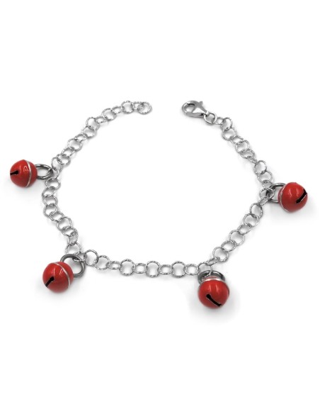 Sterling Silver Bracelet with Red Round Bells