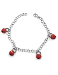 Sterling Silver Bracelet with Red Round Bells 2