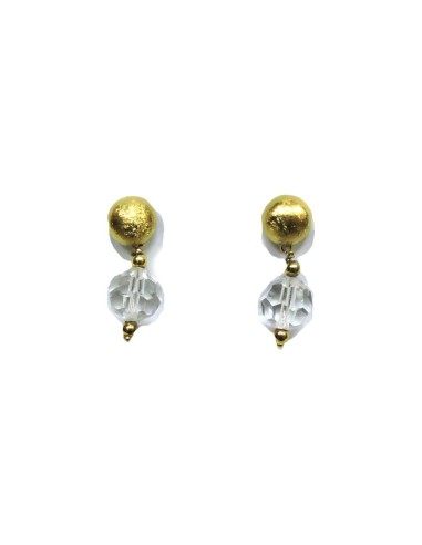 Orecchini in Argento 925 Dorato Satinato Con Pendente Sferico Zircone Bianco 