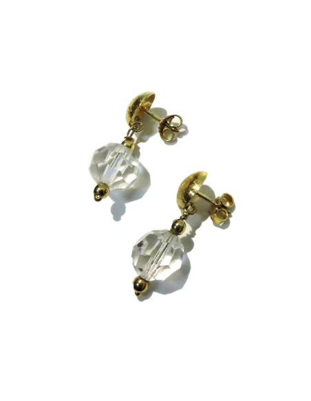 Orecchini in Argento 925 Dorato Satinato con Pendente Sferico Zircone Bianco 