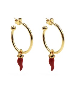  Orecchini Cerchi in Argento 925 Placcato Oro con Corno...