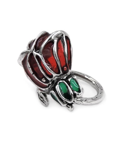 Anello Rosa in Argento con Smalti Colorati