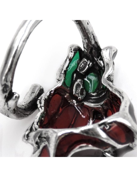 Rose Enamelled Solid Silver Ring 