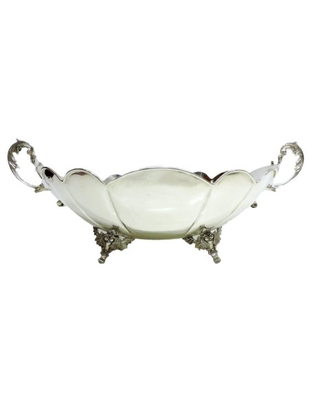 Solid Silver Striped Jatte with Legs and Handles