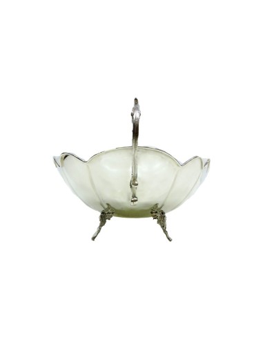Solid Silver Striped Jatte with Legs and Handles