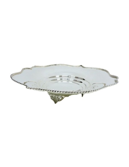 800 Sterling Silver glossy dish with legs and rope edge
