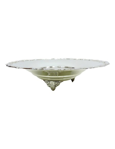 800 Sterling Silver glossy bon bon bowl with legs and embroidered edge