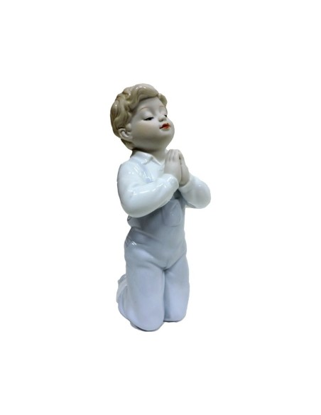 Scultura Bambino che Prega in Fine Porcellana Lucida e Biscuit by Siro Time