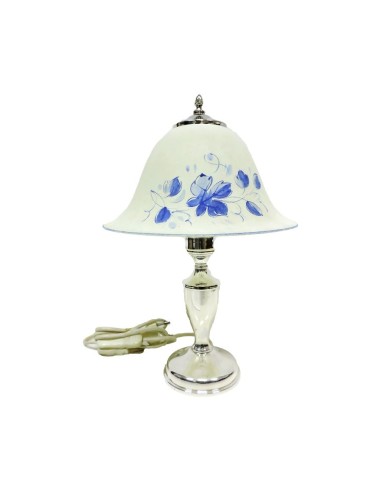 Solid Silver Abat Jour Lamp with Glass Lampshade 