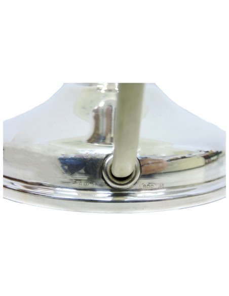 Lampada Abat Jour in Argento 800 con Paralume in Vetro Decorato 