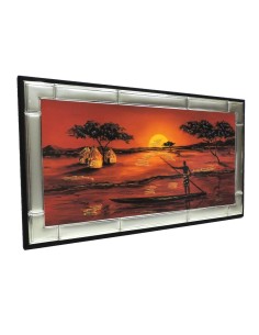 Quadro su Tavola Tramonto Africano sul Fiume con Cornice... 2