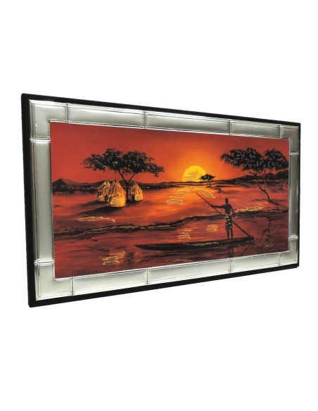 Framework on Wood African Sunset On The River with Silver Laminate Frame by Re Argento