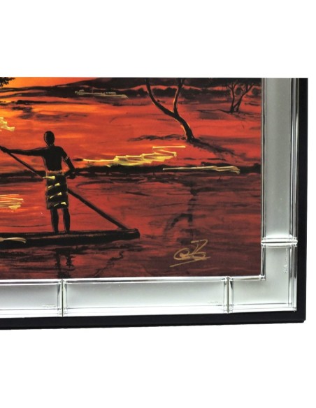 Framework on Wood African Sunset On The River with Silver Laminate Frame by Re Argento