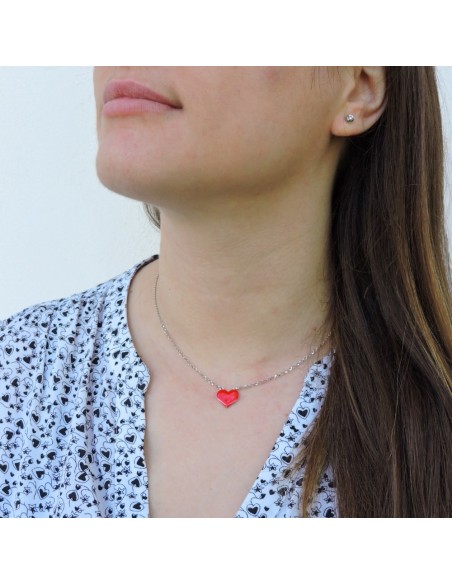 Sterling Silver Red Heart Necklace 