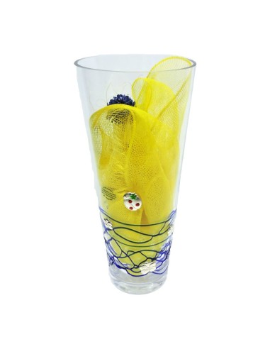 Geblasene Glasvase mit Blauen Verzierungen und 925er Silberapplikationen