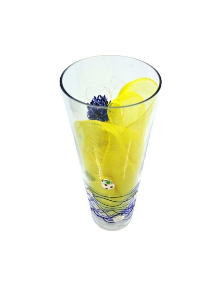 Vaso in Vetro Soffiato Con Decori Blu ed Applicazioni in Argento 925 