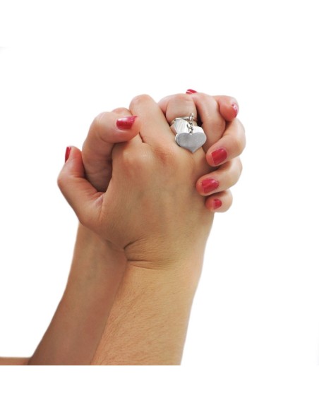 Customizable Sterling Silver Ring with Two Heart Shaped Pendants