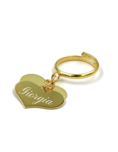 Gold Plated 925 Sterling Silver Ring with 2 Customizable Heart Pendants