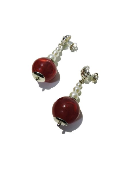 Orecchini in Argento 800 Pendenti Con Perline e Sfere Rosse by Taitù