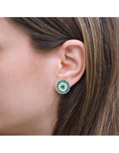 Sterling Silver Round Earrings White and Green...