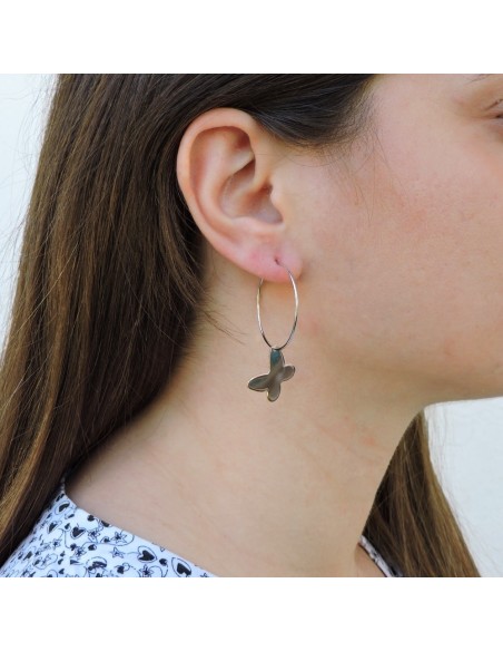 Sterling Silver Butterfly Hoop Earrings 