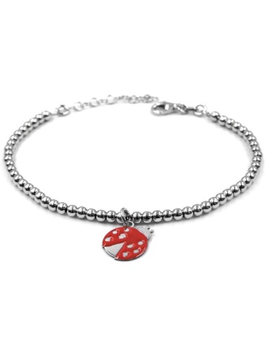 Sterling Silver Bracelet with Customizable Ladybug Medal