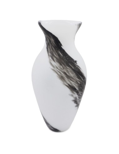 Murano Glas Vase Amphora Satinweiß mit schwarzen Adern