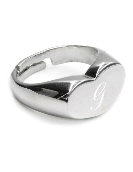 Anello Cuore in Argento con Iniziale