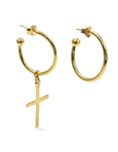  Orecchini Cerchio con Croce in Argento 925 Placcato Oro