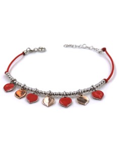 Bracciale Rosso con Pendenti Cuore Rosè e Smaltati