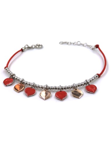 Red Bracelet with Heart Pendants