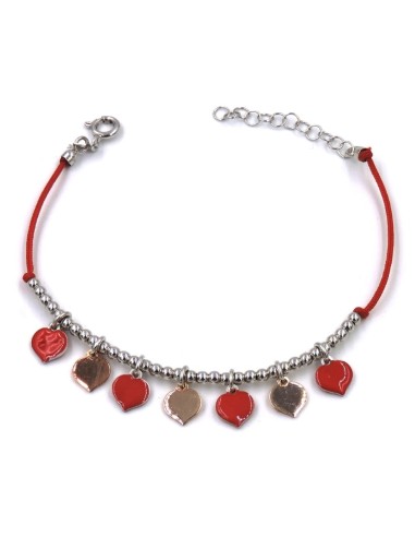 Red Bracelet with Heart Pendants