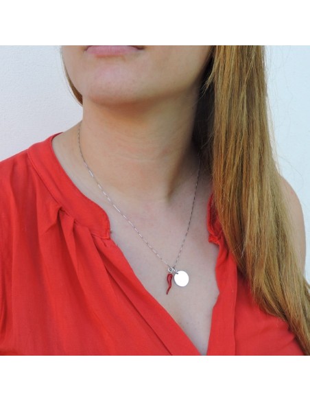Collana Corno Portafortuna e Medaglietta Personalizzabile