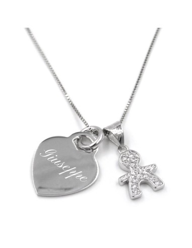 Bracciale Catena Donna in Argento 925 Rodiato con Ciondolo Doppio Cuore