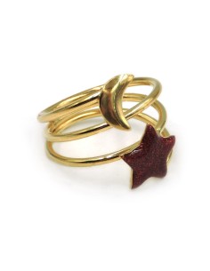 Anello Luna Stella in Argento Placcato Oro Smaltato