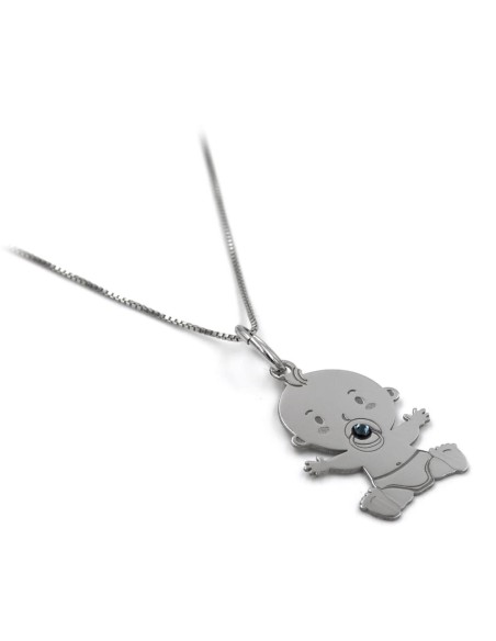 Collana con Ciondolo Bebe Boy in Argento 925 e Zircone Azzurro