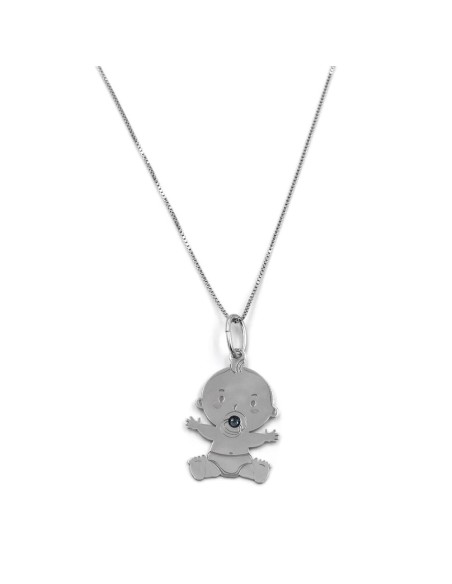Collana con Ciondolo Bebe Boy in Argento 925 e Zircone Azzurro