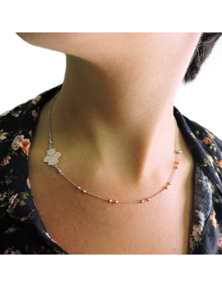 Bracciale Catena Donna in Argento 925 Rodiato con Ciondolo Doppio Cuore