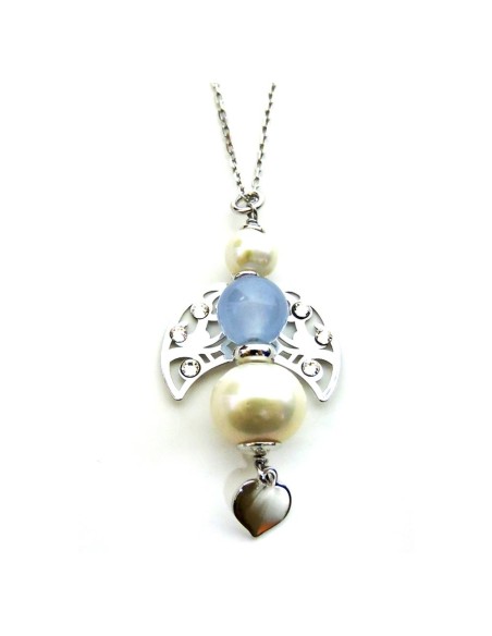 Halskette mit Engelsanhänger aus 925er Sterlingsilber Perlen Blauem Stein