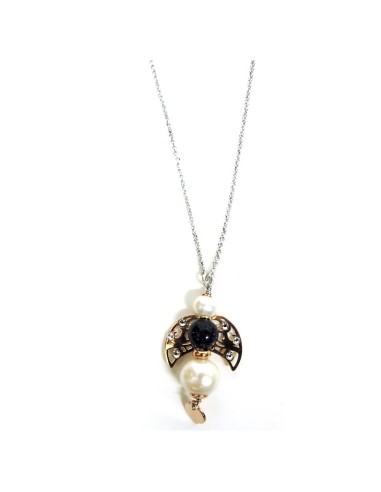 Collana 60 cm Con Ciondolo Cherubino in Argento 925 con Perle e Pietra Blu