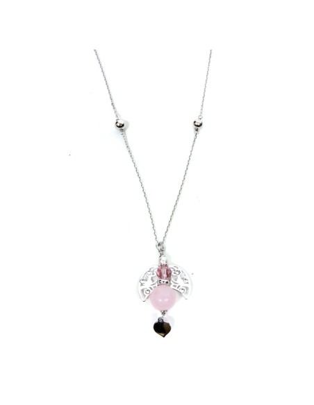 925 Sterling Silver Necklace Cherub Pendant with Pink Stones 