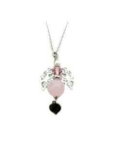 925 Sterling Silver Necklace Cherub Pendant with Pink... 2