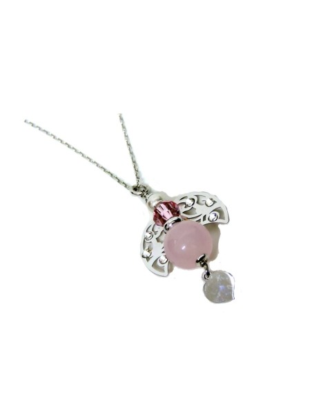 925 Sterling Silver Necklace Cherub Pendant with Pink Stones 