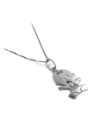 Sterling Silver Necklace with Baby Girl Pendant and Pink Zircon